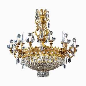 Crystal and Brass Chandelier, Italy, 1930s