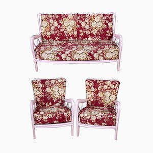 Fauteuils et Canapé Roses Style Paolo Buffa, Italie, 1950s, Set de 3