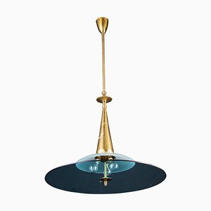 Round Crystal and Brass Chandelier by Max Ingrand for Fontana Arte, 1940s