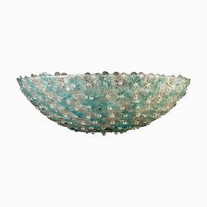 Lampada da soffitto a forma di cesto di fiori in vetro di Murano color acquamarina di Barovier & Toso