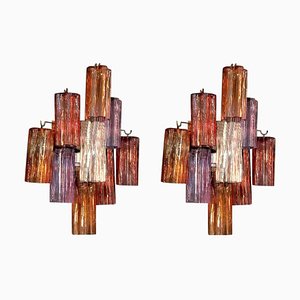 Apliques Mid-Century de cristal de Murano coloreado de Toni Zuccheri para Venini. Juego de 2