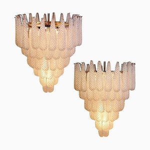 Lámparas de araña italianas grandes de cristal de Murano, años 70. Juego de 2