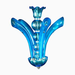 Lámpara de araña de cristal de Murano azul, años 90