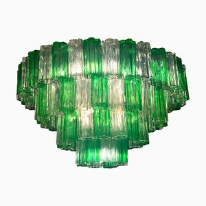 Emerald Green and Ice Color Murano Glass Chandelier from Venini