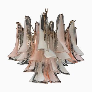 Murano Glass Pink and White Lattimo Chandelier from Mazzega, 1980s