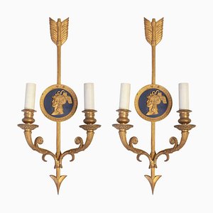 Applique neoclassiche a due luci in bronzo, set di 2