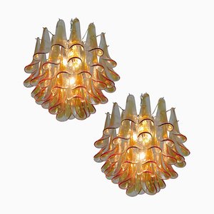 Lámparas de araña con pétalos de cristal de Murano de Mazzega, años 70. Juego de 2