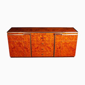 Chrome and Burl Wood Credenza, Italy, 1970s