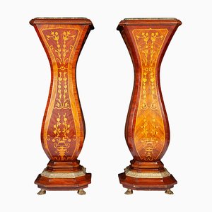 Large French 19th Century Marquetry Inlaid Pedestals, Set of 2