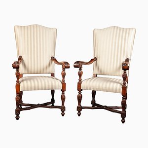 Fauteuils 19ème Siècle en Noyer Sculpté, Italie, Set de 2