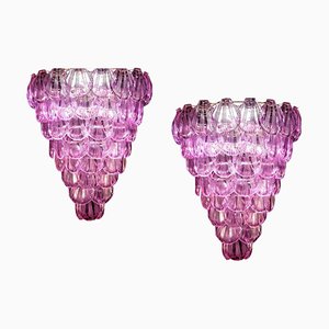 Lámpara de araña en forma de concha rosa de cristal de Murano, años 80