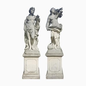 Sculptures de Jardin en Pierre d'Apollon et Déesse Romaine, Italie, Set de 2