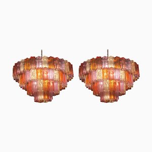 Lámparas de araña Mid-Century de cristal de Murano multicolor de Zuccheri para Venini. Juego de 2