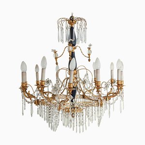 Lustre Baltique en Cristal et Bronze Doré, 19ème Siècle