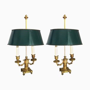 French Empire Gilt Bronze Two-Arm Bouillotte Table Lamps, 1815, Set of 2