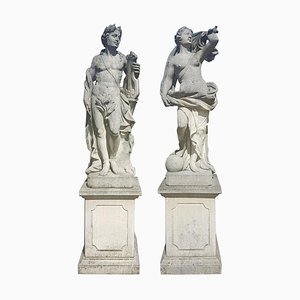 Sculptures de Jardin en Pierre à Chaux d'Apollon et Déesse Romaine, Italie, 1960, Set de 2