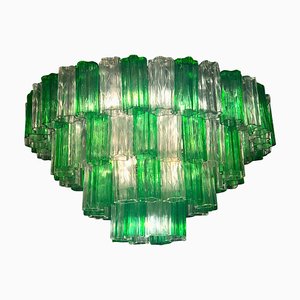 Emerald Green and Ice Color Murano Glass Chandelier from Venini