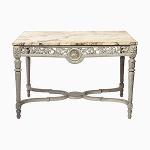 19th French Century Ivory Painted Center Table with Marble Top