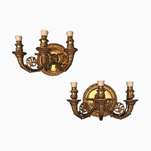 Italian Empire Style Brass Scones or Wall Lights, 1970, Set of 2