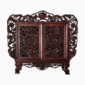 Small Chinese Openwork Wood Cabinet Depicting Dragons