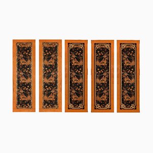 French Papier Paint Chinoiserie, Set of 5