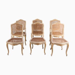 19th Century French Ivory-Painted & Parcel-Gilt Chairs, Set of 6