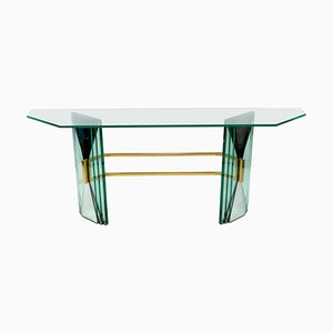 Mid-Century Console Table with Brass Support Attributed to Fontana Arte