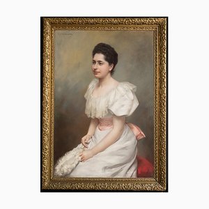 Graceful Portrait of the Countess Carrobio Pastel on Canvas, 1910