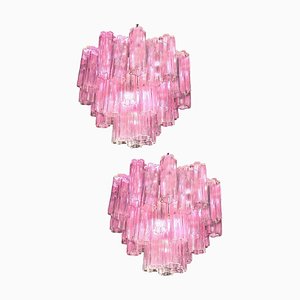 Lampadario Tronchi in vetro di Murano rosa di Toni Zuccheri per Venini, anni '70