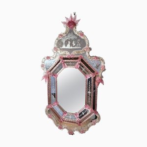 Specchio veneziano in vetro di Murano rosa