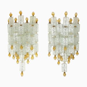 Glass Block & Gold Tulip Sconces from Barovier & Toso, 1940, Set of 2