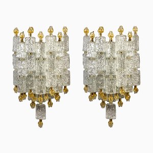 Glass Block & Gold Tulip Sconces from Barovier & Toso, 1940, Set of 2