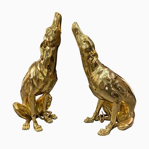 Esculturas de perros de bronce dorado, 1990. Juego de 2
