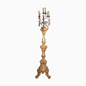 Lámpara de pie o antorcha italiana de madera dorada, 1720