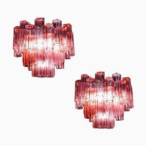 Red Coral Murano Glass Tronchi Chandeliers, 1970, Set of 2