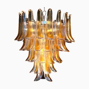 Lámpara de araña italiana vintage de cristal de Murano con pétalos de vidrio ámbar, años 70