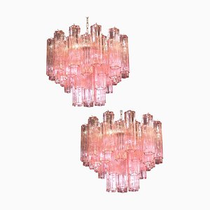 Pink Tronchi Murano Glass Chandeliers, 1970s, Set of 2