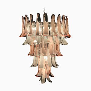 Italian Modern Pink and White Murano Glass Petals Chandelier, 1980s