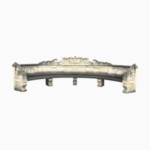 Large Italian Lime Stone & Finely Carved Semi-Circular Garden Bench