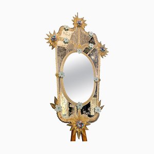 Specchio veneziano in vetro di Murano blu
