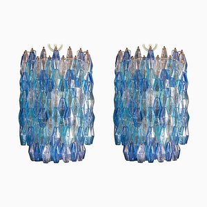 Lámparas de araña grandes de cristal de Murano en color zafiro, estilo de C. Scarpa. Juego de 2
