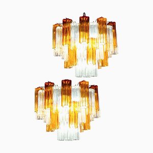 Murano Gold and Ice Glass Tronchi Chandeliers, 1970s, Set of 2