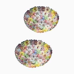 Plafonniers Paniers à Fleurs Multicolores en Verre de Murano, Set de 2