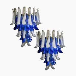 Italian Blue and White Murano Glass Chandeliers, 1980s, Set of 2