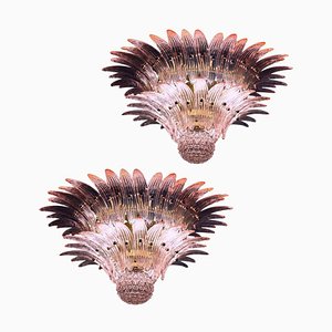 Lámparas de araña Palmette de cristal de Murano rosa. Juego de 2