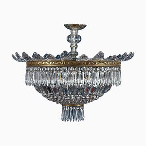 Crystal and Brass Chandelier, Italy, 1940s