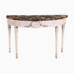 Table Console en Demi-Lune Louis XVI Peinte en Ivoire, Italie, 18ème Siècle