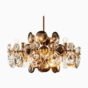 Brass and Glass Lens Chandelier by Gaetano Sciolari, Italy, 1960s