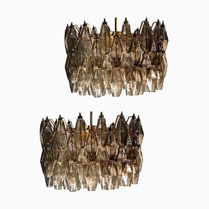 Graue Poliedri Murano Glas Kronleuchter im Stil von Carlo Scarpa, 2er Set