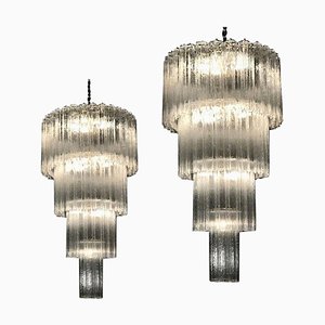Lámparas de araña Tronchi italianas de cristal de Murano. Juego de 2